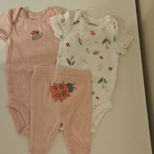 Carter's Pink & White Baby One-Piece and Legging Set
